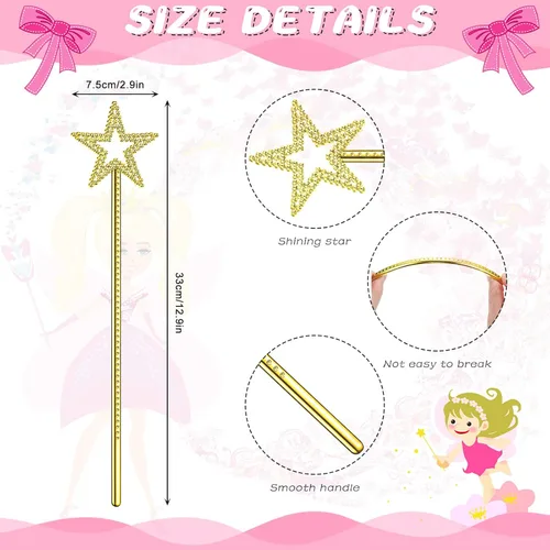 Vista 2 de Meanplan 36 varitas de hadas de 13 pulgadas, varitas de princesa con estrella mágica, palitos de bruja de ángel, accesorios de disfraz de hada
