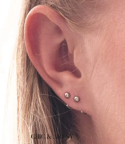 Vista 3 de CHIC & ARTSY Aretes de aro de plata de ley 925, pequeños aretes de aro de bola, barra, estrella, luna, corazón, cruz, punto, triángulo, medio aro