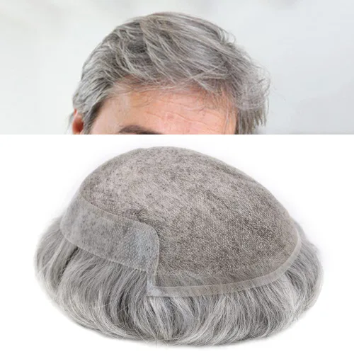 Vista 33 de Toupee para hombres sistemas de reemplazo de piel sintética con encaje suizo para hombre, nudos blanqueados, línea capilar natural para hombres