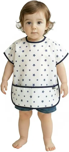 Vista 15 de Plie Short Sleeve Waterproof Bib for Toddlers – Easy Clean Feeding Apron for Mealtime, Daycare, Self-Feeding, Lightweight