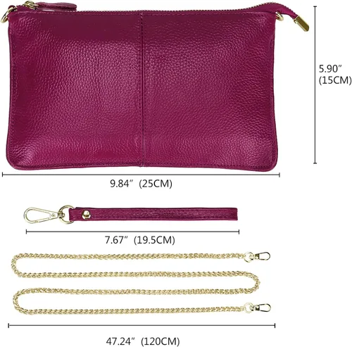 Vista 7 de Uromee Cartera de mano para mujer, de piel auténtica, con cadena de hombro desmontable