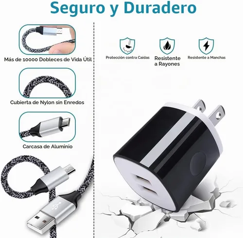 Vista 2 de Cubo de bloque de cargador con cable micro USB cable de carga rápida para Negro blanco