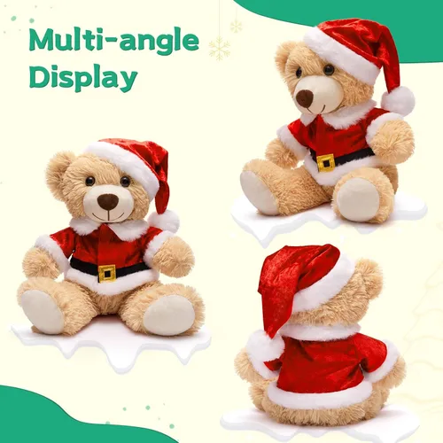 Vista 7 de MaoGoLan - 10 unidades de osos de peluche navideños, osos de peluche de 14'' con trajes clásicos de Santa - Camisa y sombrero removibles, se ajustan