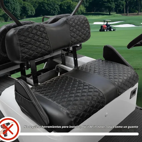 Vista 5 de Fundas de Asiento de Carrito de Golf Delanteras y Traseras Impermeables y Resistentes al Sol de Cuero Vinílico de Grado Marino Accesorios de Negro