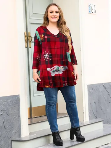 Vista 5 de Larace - Tops estilo túnica en tallas grandes para mujer con manga 34, cuello en V, Blusas básicas, Camisetas Blusas básicas