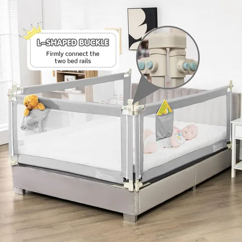Vista 2 de BABY JOY Riel de cama para niños pequeños, 69 pulgadas, extra largo, altura ajustable y plegable, protector de riel de cama de bebé con bolsillo