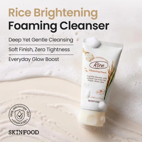 Vista 2 de SKINFOOD Espuma de limpieza diaria de arroz, 5.1 fl oz, limpieza delicada, fina y suave iluminadora con ingredientes de arroz blanco fermentado