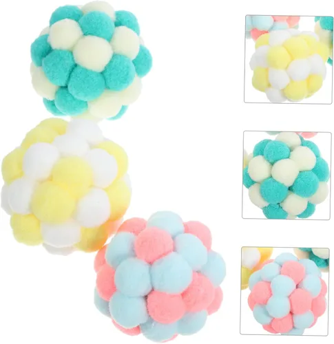 Vista 3 de GANAZONO 3pcs Colorful Cat Balls with Inner Bells Soft Wear-Resistant Interactive Fuzzy for Indoor Cats Lightweight Exercise and Entertainment for