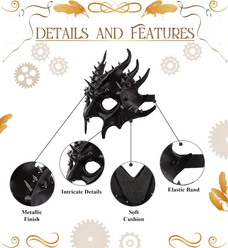 Vista 3 de Accesorio de disfraz de máscara metálica de diablo Steampunk
