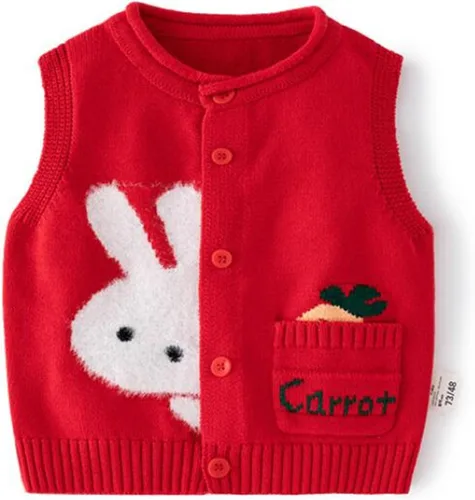 Vista 16 de Chaleco de suéter unisex para bebé con cuello en V y mangas sin costuras de algodón suave Cárdigan Oso Albaricoque
