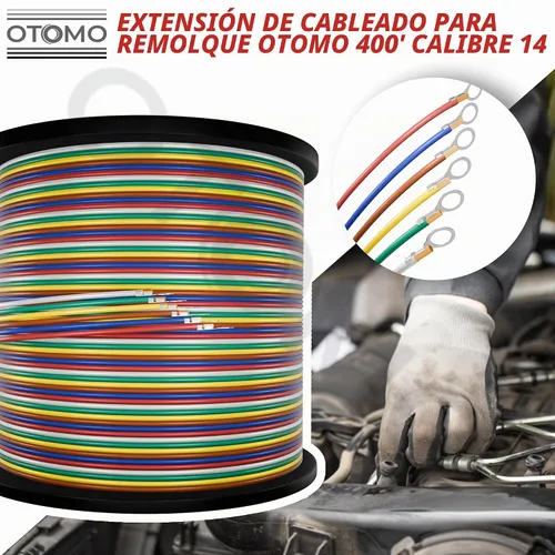 Vista 6 de Cable de extensión suficientemente largo de 400 pies, calibre 14, 6 vías, cable de extensión unido CCA, SAE J1128, arnés de remolque, carretes