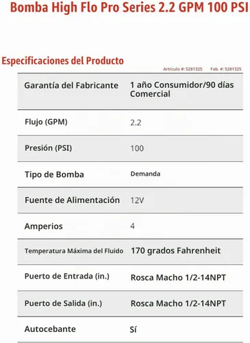 Vista 3 de Fimco High-Flo 5281325 HFP-2.2 Pro Series 12 voltios, 2.2 GPM, 100 PSI Diafragma On-Demand Bomba pulverizadora