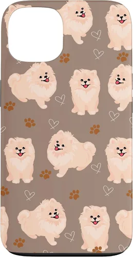Vista 7 de Funda marrón para iPhone 13 Pro Max con diseño de pomerania y cachorros