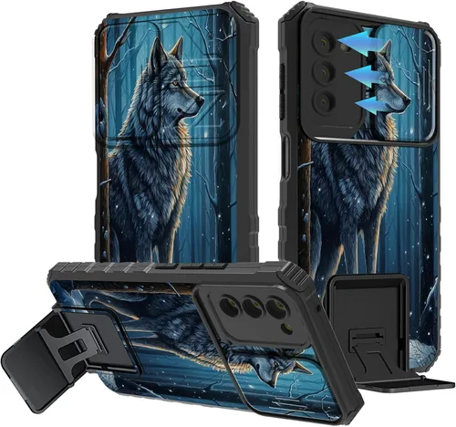 Vista 161 de Funda para Samsung Galaxy A13 5G/4G/A04S, Galaxy A13 5G con cubierta de cámara deslizante, funda de doble capa integrada con función atril