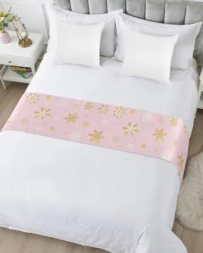 Vista 5 de Camino de cama de copo de nieve rosa rubor para cama de tamaño King, protector de colcha, bufanda de cama para pies y bufandas para dormitorio, sala