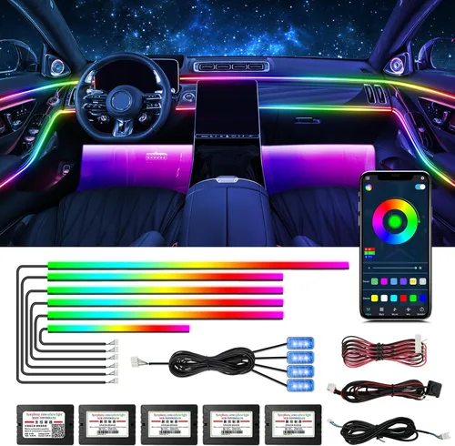 Vista 13 de Luces de acrílico para interiores de automóvil, accesorios de automóvil, tira de luces LED 10 en 1 con control de aplicación, 175 pulgadas, 593
