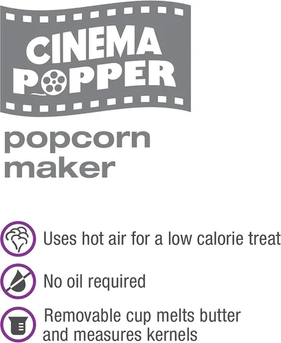Vista 4 de Salton Cinema Hot Air Popper Popcorn Maker - Palomitas de maíz bajas en calorías sin aceite con taza adicional para medir granos y derretir