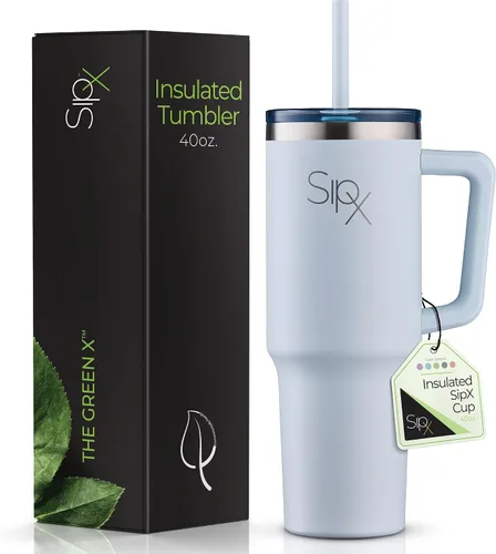 Vista 11 de SipX™ Vaso aislado de 30 onzas con asa y pajita, acero inoxidable aislado al vacío, a prueba de fugas, apto para portavasos - Perfecto para café