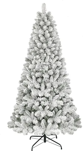 Vista 5 de Puleo International Árbol de Navidad artificial sin iluminación de pino de Virginia flocado de 4.5 pies con soporte