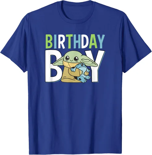 Vista 17 de Star Wars: The Mandalorian Grogu Birthday Boy Hug Blue Green T-Shirt Negro