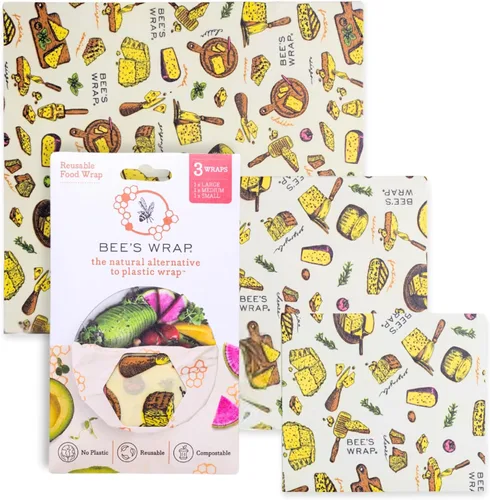 Vista 17 de Bee's Wrap, paquete variado de 3 envoltorios ecológicos y reutilizables para transportar comida Paquete de 3 panales