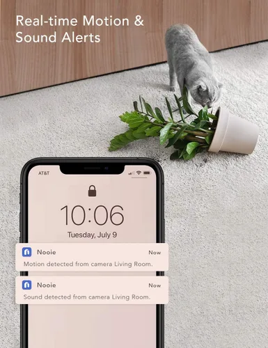 Vista 5 de nooie Monitor de bebé, cámara WiFi para mascotas para interiores, cámara IP inalámbrica de 360 grados, cámara de seguridad para el hogar 2K