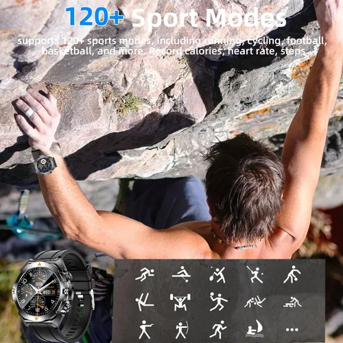 Vista 3 de Reloj inteligente militar para hombre, contestar/hacer llamadas, reloj inteligente HD de 1.46 pulgadas con oxígeno en sangre, frecuencia cardíaca