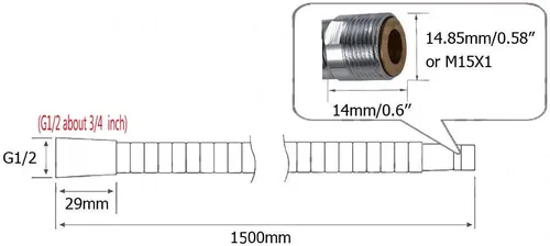 Vista 2 de Grifo desplegable para fregadero de baño de cocina de 1/2 pulgada IPS negro trenzado manguera de cabeza extraíble de 59 pulgadas o 59.1 in