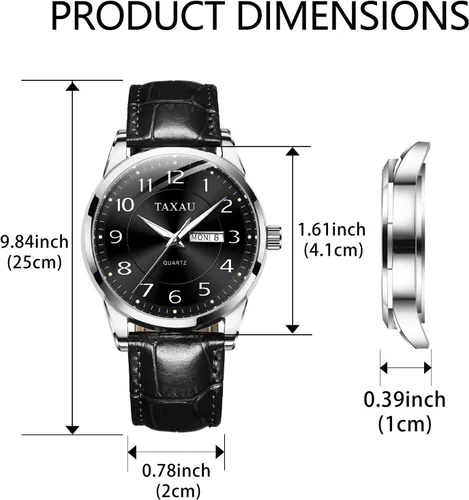 Vista 6 de Mens Leather Watch for Men Waterproof Analog Quartz Mens Watches Dress Minimalist Business Classic Big Face Watches for Men with Date Day
