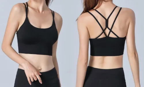 Vista 4 de Sujetadores deportivos con espalda cruzada, con relleno y tirantes cruzados, para atletismo, yoga, entrenamiento, fitness, bajo impacto