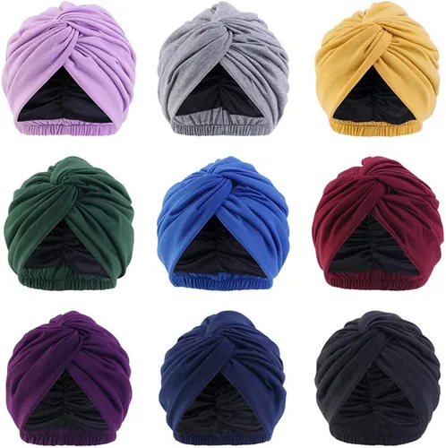 Vista 2 de Turbantes para mujer, con forro de satén, previamente atado, con nudo, para dormir, gorro de quimioterapia