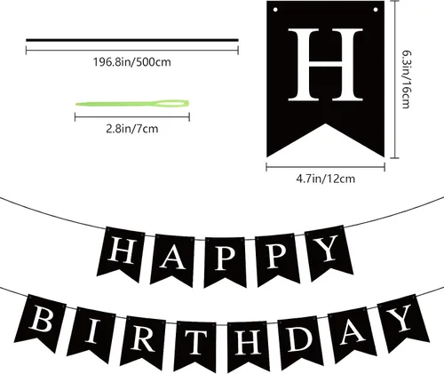 Vista 7 de Hooqict Cartel de feliz cumpleaños negro para telón de fondo, decoraciones de cumpleaños negras para hombres y mujeres, suministros de fiesta