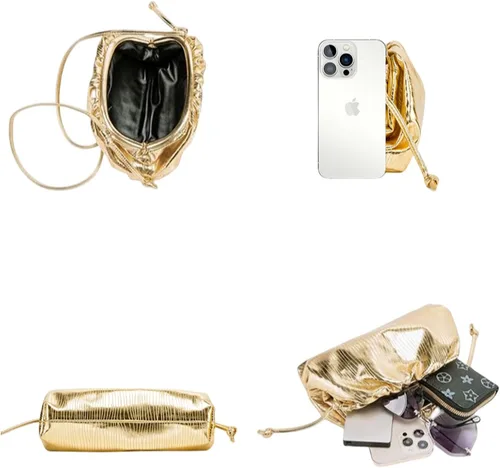 Vista 6 de NEWUEINCN Dumpling Bag for Women Sparkly Evening Clutch Purses Cloud Crossbody Bag Ruched Shoulder Bag with Detachable Chain