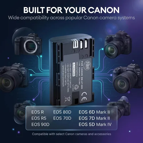 Vista 6 de BM Premium 2 LP-E6N Baterías para Canon EOS 90D, 80D, 70D, 60D y EOS R/R5