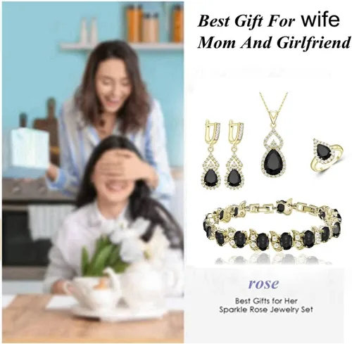 Vista 3 de LMXXVJ Juego de joyas para mujer, collar chapado en platino, anillo abierto, aretes, brazalete, para cumpleaños, aniversario, Día de la Madre