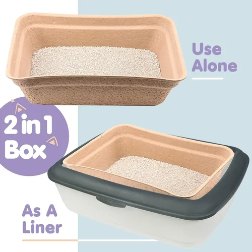 Vista 5 de Zopeal Paquete de 8 cajas de arena desechables para gatos, 16.7 x 12.8 x 4.1 pulgadas, bandeja de arena grande de papel para mascotas, caja