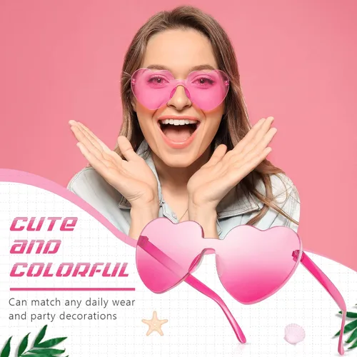 Vista 5 de RTBOFY Gafas de sol de corazón para fiesta de moda, estilo Queen, sin montura en forma de corazón para mujer, recuerdo de fiesta