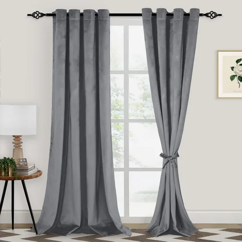 Vista 11 de XWZO Cortinas de terciopelo azul de 63 pulgadas de largo, elegantes cortinas de lujo suaves para sala de estar, aislamiento térmico, oscurecimiento