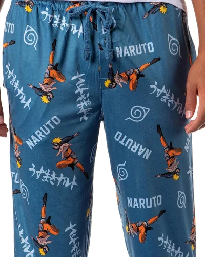 Vista 3 de Bioworld Naruto Shippuden Anime Cartoon - Pantalones de pijama para hombre, estampado de dibujos animados, color azul, Azul