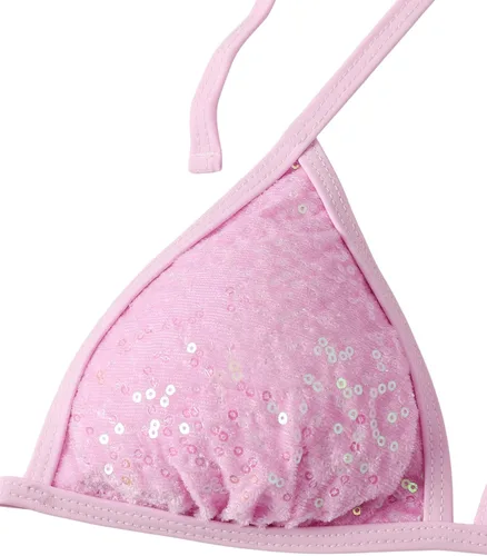 Vista 3 de SweatyRocks Traje de baño de 2 piezas con lentejuelas para mujer, bikini triangular con lazo lateral