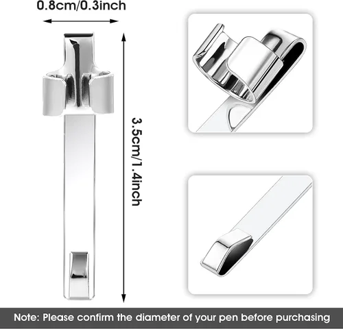 Vista 2 de ASTER 20 clips de metal para bolígrafos a presión para bolsillo de camisa, clips portátiles para portalápices, portalápices deslizantes