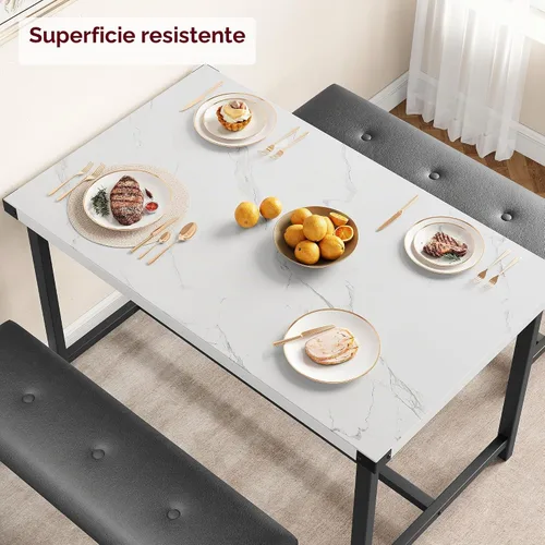 Vista 3 de IDEALHOUSE Juego de mesa de comedor para 4, mesa de cocina con 2 bancos tapizados, juego de mesa de comedor rectangular, juego de mesa de cocina