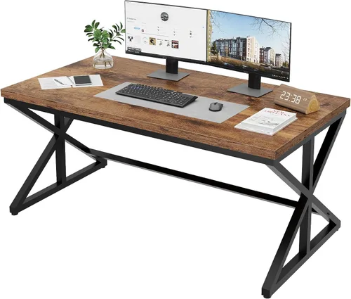 Vista 16 de IBF - Escritorio de oficina negro, moderno escritorio de metal de madera para computadora en oficina, 47 pulgadas