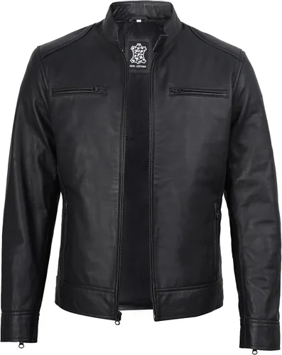 Vista 10 de Decrum Cafe Racer Real Lambskin Leather Jackets For Men Motorcycle Style Negro
