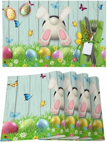 Vista 37 de Juego de 1 mantel individual gris de Navidad, manteles individuales de enanos de invierno y cardenales antideslizantes, manteles individuales
