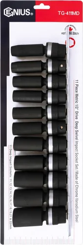 Vista 4 de Genius Tools Juego de llaves de vaso de impacto giratorias profundas de 1/2" Dr. TG-411MD de 11 piezas
