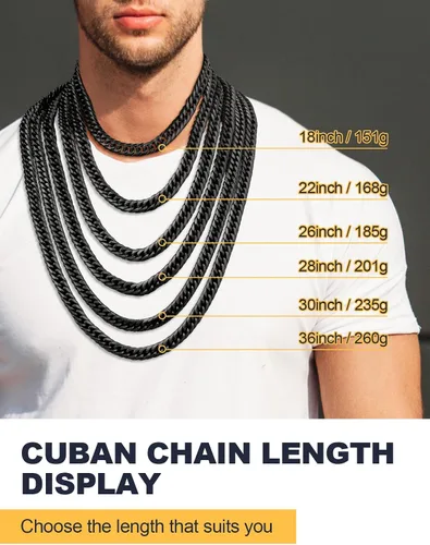 Vista 4 de U7 Cadena de eslabones cubanos estilo Miami, corte diamante, hombre o mujer, acero, negroplatachapada en oro 18 K, ancho de 864156423643064