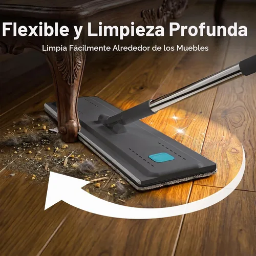 Vista 6 de Midyb Sistema de cubo de fregona plana, fregona húmeda y seca para limpieza Mango de acero inoxidable de 54 pulgadas, 4 almohadillas de microfibra