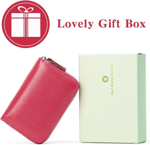 Vista 5 de GOIACII Cartera de tarjeta de crédito para mujer de cuero genuino, A02 Rosa Caliente, Classic