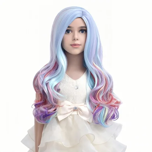 Vista 18 de PATTNIUM Peluca larga y ondulada rubia oscura para niños y niñas, peluca Rubio ceniza